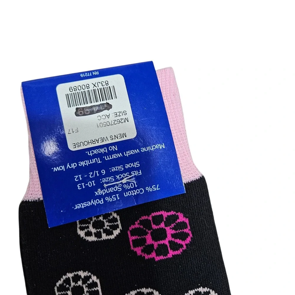 EGARA Mens Dress Socks Black Pink White Floral Patterned Size 10-13‎
